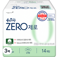 순수한면 제로 생리대 날개형, 대형, 14개입, 3개