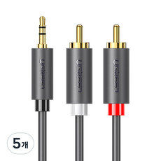 유그린 3.5mm 스테레오 to 2 RCA 케이블 1m, 5개