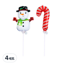 인디케이 크리스마스 풍선 스노우맨 5p + 캔디케인 5p + 풍선막대 10p, 혼합색상, 4세트