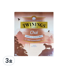 TWININGS 唐寧茶 Chai 肉桂茶，香草味，辛辣舒緩，80茶包，淨重160克, 2g, 80包, 3盒