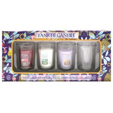 YANKEE CANDLe 香氛蠟燭禮物組, 49克x3入+透明燭杯 4個+禮物盒, 黑櫻桃+純淨棉+檸檬薰衣草, Black Cherry+Clean Cotton+Lemon Lavender