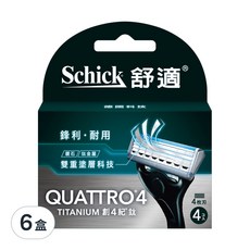 Schick 舒適牌 創4紀鈦刀片 4刀片科技 含荷荷芭、蘆薈及維他命E潤滑條 刮鬍更滑順 造型剃刀 修整鬢角及唇邊, 4入, 6盒