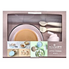 Miniware Little Foodie 小食客6件組 天然乳酸小麥兒童餐具組, 麥片碗 + 麵包盤 + 矽膠吸管 + 矽膠上蓋 + 叉匙組 + 水杯組, 俏皮巴黎人, 1組