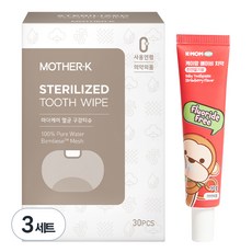마더케이 멸균 구강티슈 30매 + 무불소 베이비 치약, 3세트