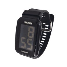 Skmei LED夜光方形運動電子錶, ABS錶殼, TPU錶帶, 不鏽鋼錶扣, 50米防水, 144g, 黑色黑機