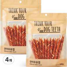 띵크유어도그티 강아지 딩고껌 스틱형, 혼합맛(연어/우유), 240g, 4개