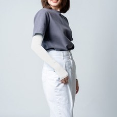 NAMATETSU 生鐵 女款 手掌無顆粒設計防曬冰涼袖套 UPF50+ -3℃, 總長52cm 上圍17cm 下圍14cm, 白色, 1雙