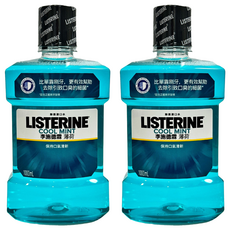 LISTERINE 李施德霖 薄荷除菌漱口水，抗菌防護罩，清新薄荷口感，清除口腔異味, 1L, 2瓶