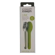 Joseph Joseph 翻轉不鏽鋼餐具組 (綠色) , 節省空間不鏽鋼餐具組，帶有矽膠收納盒, 1組