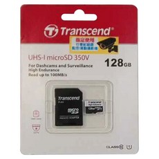 Transcend 創見 UHS-I microSD 350V 記憶卡，高耐用，適用於行車記錄器和監控，讀取速度高達100MB/s，128GB, 1個