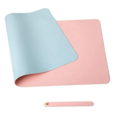 EZlife 雙面拼色防水皮革滑鼠墊 餐桌墊 120*60cm 淺藍+煙粉, 耐用設計，表面紋理細膩，加厚邊緣，保持平整不捲曲, 淺藍 + 煙粉, 1個