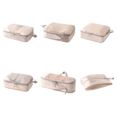 衣物大容量壓縮袋 Set 6件組, 菱形格尼龍材質, 節省40%空間, 30 x 20 x 4cm, 米色