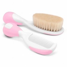 Chicco 嬰兒專用髮梳組，天然山羊毛，嬰幼兒護理，髮梳X1 扁梳X1, 粉色, 1組