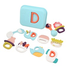 OKids 博士積木 小牛津 手搖牙牙固齒器 10件套, 食品級材質, 配色豐富促進寶寶視覺發展, 帶來豐富的磨牙體驗, 70 x 95mm, 顏色隨機, 1組