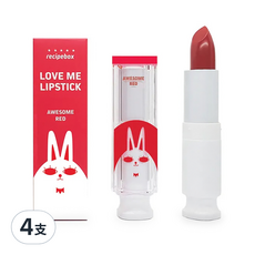 recipebox 韓兔 Box Love Me 口紅 - Awesome Red, Baby Pink, 亮紅色, 4支
