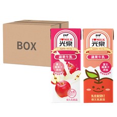 光泉 蘋果牛乳 Set, 無色素 無奶精 無防腐劑, 富士蘋果汁 添加, 生乳添加, 200ml, 24入