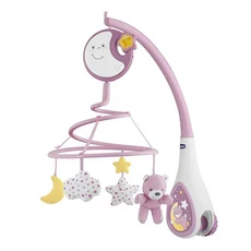 Chicco 多功能床頭古典音樂鈴, 幼兒音感啟發, 安撫玩具, 小夜燈, 音樂鈴模式, 附吊掛式布偶, 粉紅色, 1個