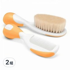 Chicco 嬰兒專用髮梳組 (橘色), 天然羊毛柔軟刷毛, 0個月以上寶寶適用, 2組