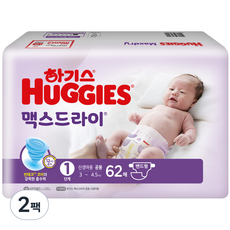하기스 맥스드라이 밴드형 기저귀 남녀공용 신생아용 1단계(3~4.5kg), 신생아, 124매