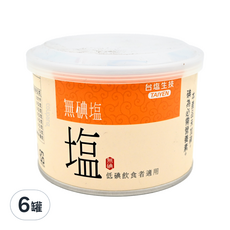 TAIYEN 台塩生技 健康無碘鹽, 低碘飲食者適用, 300g, 6罐