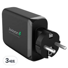 주연테크 캐리밥 120W 4포트 올인원 초소형 PD 고속 충전기 + USB-C 케이블 세트, 블랙, 3세트