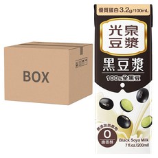 光泉 黑豆漿, 100%全黑豆, 優質蛋白 3.2g/100mL, 無添加防腐劑, 零膽固醇, 200ml, 72入
