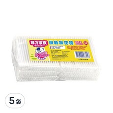 菲力家族 粗軸棉花棒 600支入, 自然棉 柔軟有彈性 親膚, 無螢光劑, SGS品質檢測, 600支, 5包