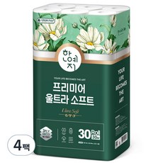 한예지 3겹 프리미어 울트라 소프트 천연펄프 화장지 30m, 30롤, 4팩