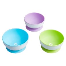 munchkin 滿趣健 強力吸盤碗組, 三種大小規格, 碗防燙易握, 無BPA, 可微波/洗碗機洗, 紫色 + 綠色 + 藍色, 1組