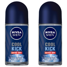 NIVEA 妮維雅 男士止汗爽身乳液 瞬間酷涼系列 激爽制汗 48小時 持久乾爽無異味, 麝香, 50ml, 2瓶