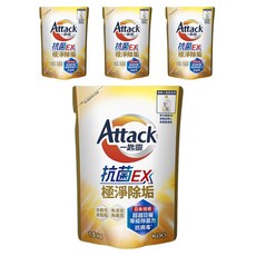 Attack 一匙靈 台灣公司貨 洗衣精 抗菌EX極淨除垢 補充包, 1.5kg, 4袋