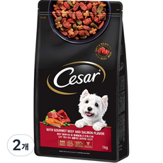 시저 어덜트 강아지 연어맛이 곁들여진 쇠고기 건식사료, 소, 1kg, 2개 2개