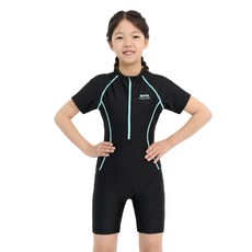 zetessport 女童款短袖3分生存游泳連身泳衣 2562