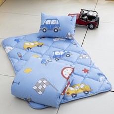 Annette 舒柔棉止滑睡墊3件組, 嘟嘟汽車圖案, 睡墊115 x 72cm + 涼被150 x 120cm + 枕頭43 x 30cm, 嘟嘟汽車