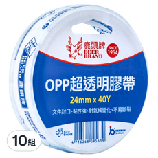 DEER BRAND 鹿頭牌 OPP超透明膠帶 24mm x 40Y, 高黏性, 文件封口, 耐氣候變化, 透明, 60個
