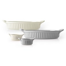 PRELUDE Creamy系列雙耳焗烤盤 2入+醬料盅 2入, 象牙色, 淺灰色, 1套