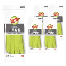 스카치브라이트 프리미엄 고무장갑 5개입, 옐로우그린, 중(M), 1세트
