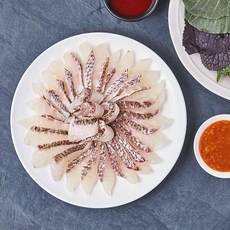 얌테이블 오늘 새벽 생산한 슬라이스 참돔껍질회 150g x 2입 + 초고추장 2입 + 간장소스 2입 + 생와사비 2입 + 쌈장 2입 + 쌈야채 2입 세트, 1세트