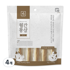 브리더랩 반려동물 월간통살 스틱타입 간식 20g x 30p, 닭가슴살 + 황태 혼합맛, 600g, 4개 - 월간통살