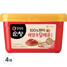 청정원순창 100% 현미 골드 태양초 덜매운 고추장, 1kg, 4개