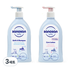 사노산 베이비 2.0 바스 앤 샴푸 500ml + 케어 로션 500ml x 2p 세트 베이비파우더향, 3세트