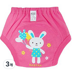 베이비앙 배변훈련팬티, 딥핑크(토끼), 3개