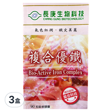 長庚生物科技 複合優鐵軟膠囊, 90粒裝，含維生素B6, B12, E, 葉酸, 鐵, 90顆, 700mg, 3盒