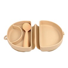 miniware 微兒 合掌包湯匙組, 杏仁奶油, 1組, 矽膠合掌包 + 湯匙