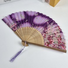 外國人禮物 花與蝴蝶手藝鏤空絲綢扇子, 1個, QD_06_04 櫻花紫