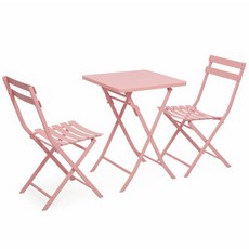 메블르 철제 테이블 사각 + 의자 2p 세트, 핑크