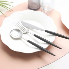 보겐 에펠 샤틴 양식 커트러리 세트, 블랙, 디너 스푼 + 포크 + 나이프, 3개