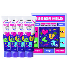 뷰카 주니어 마일드 고불소 구취케어 비건 어린이 치약 포도향, 110g, 4개