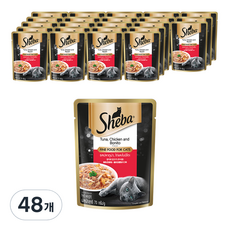쉬바 고양이 주식 파우치, 참치와 닭고기, 70g, 48개 참치와 닭고기, 70g, 48개