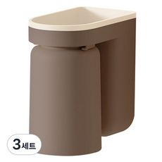 무타공 벽걸이 칫솔꽂이 자석 양치컵, 브라운, 3세트